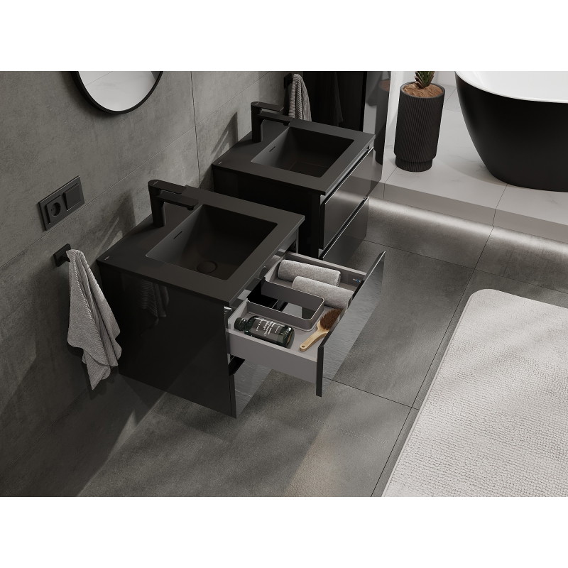 Mexen Orio 50 cm Bathroom Cabinet with Sink Otis, 2 Drawers, Black Gloss/Black Matte - 91A10-05047-2-BFF70-W18M71