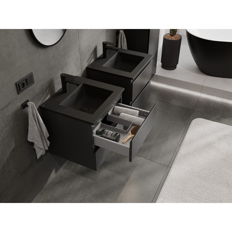 Mexen Orio bathroom cabinet 50 cm with Otis washbasin, 2 drawers, black matte - 91A10-05047-2-BFF71-W18M71