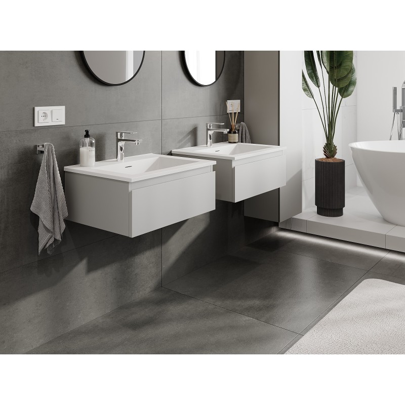 Mexen Orio bathroom cabinet 60 cm with Otis washbasin, 1 drawer, grey matte/white matte - 91A10-06023-1-BF62-W18M01