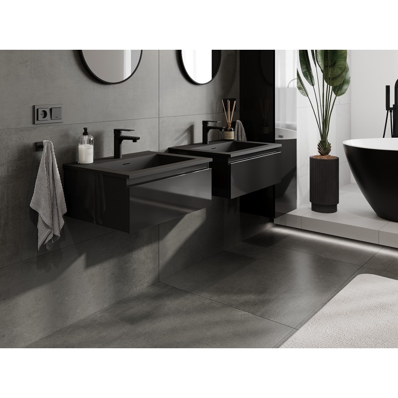 Mexen Orio bathroom cabinet 60 cm with Otis washbasin, 1 drawer, black gloss/black matte - 91A10-06023-1-BF70-W18M71