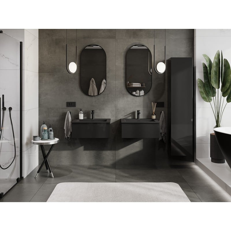Mexen Orio bathroom cabinet 60 cm with Otis washbasin, 1 drawer, black gloss/black matte - 91A10-06023-1-BF70-W18M71