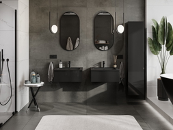 Mexen Orio 60 cm bathroom cabinet with Otis sink, 1 drawer, black gloss/black matte - 91A10-06023-1-BF70-W18M71