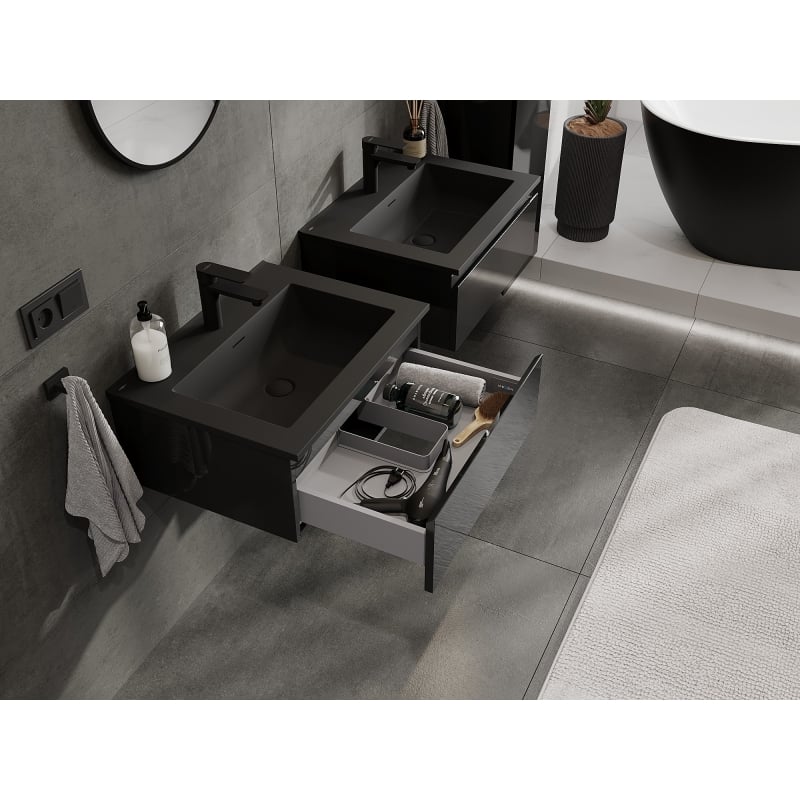 Mexen Orio 60 cm bathroom cabinet with Otis sink, 1 drawer, black gloss/black matte - 91A10-06023-1-BF70-W18M71