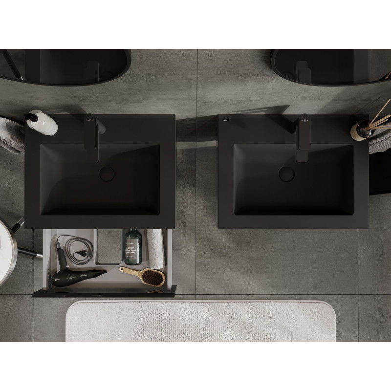 Mexen Orio 60 cm bathroom cabinet with Otis sink, 1 drawer, black gloss/black matte - 91A10-06023-1-BF70-W18M71
