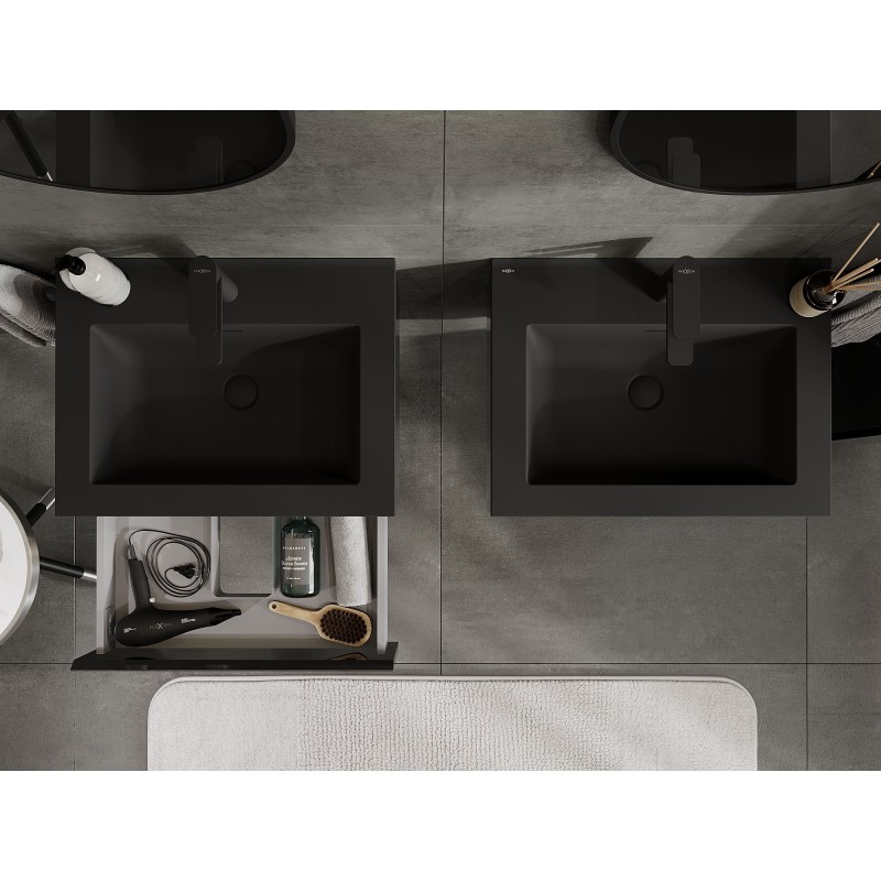 Mexen Orio bathroom cabinet 60 cm with Otis washbasin, 1 drawer, black gloss/black matte - 91A10-06023-1-BF70-W18M71