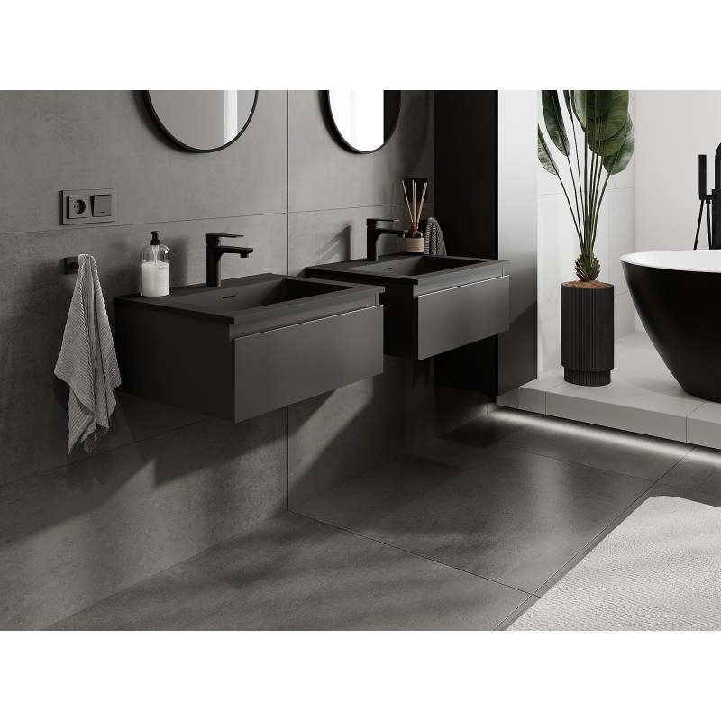Mexen Orio bathroom cabinet 60 cm with Otis sink, 1 drawer, black matte - 91A10-06023-1-BF71-W18M71