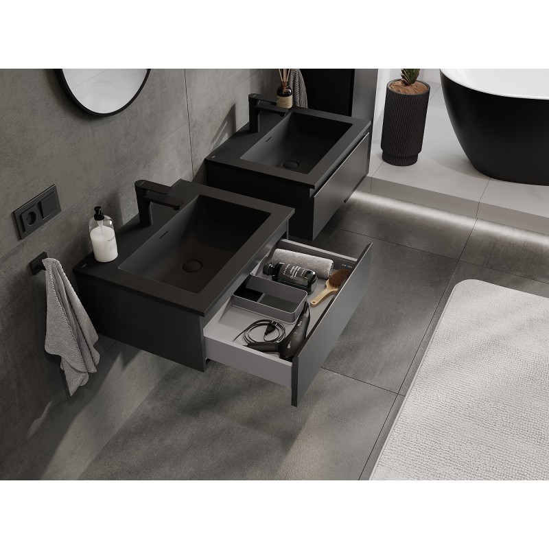 Mexen Orio bathroom cabinet 60 cm with Otis sink, 1 drawer, black matte - 91A10-06023-1-BF71-W18M71