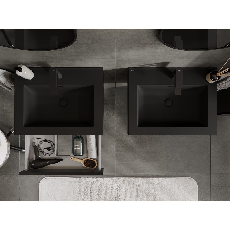 Mexen Orio bathroom cabinet 60 cm with Otis sink, 1 drawer, black matte - 91A10-06023-1-BF71-W18M71