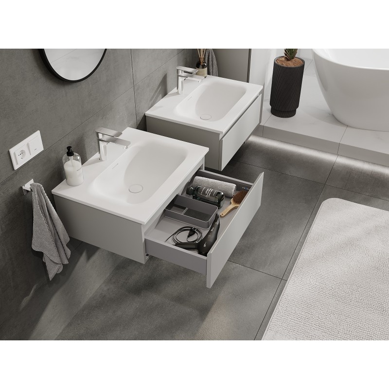 Mexen Orio 60 cm bathroom cabinet with Vela washbasin, 1 drawer, grey matte/white matte - 91A10-06023-1-BF62-W23M01