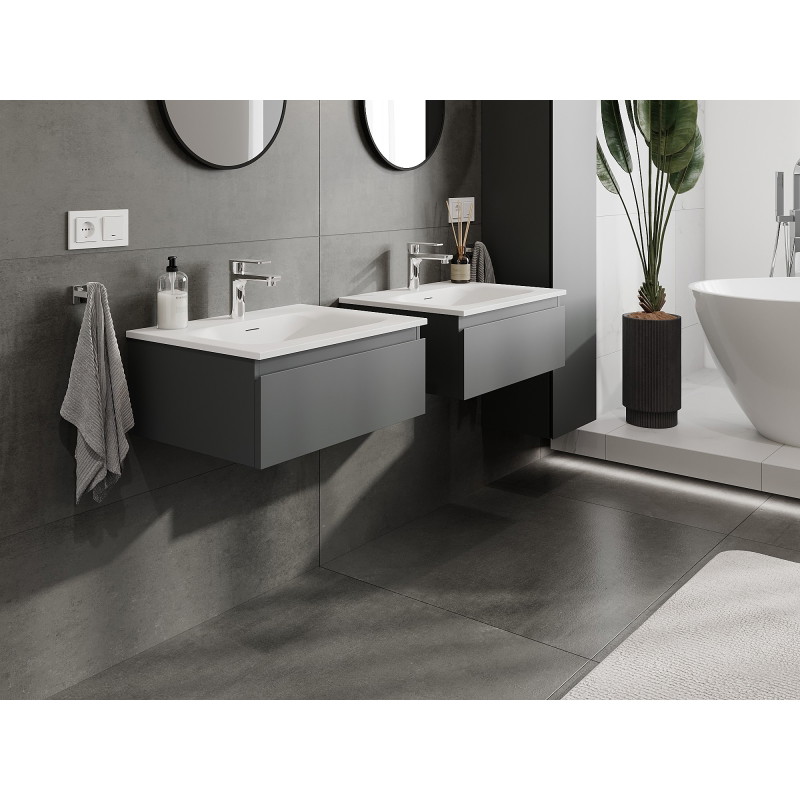 Mexen Orio bathroom cabinet 60 cm with Vela washbasin, 1 drawer, matte graphite/white matte - 91A10-06023-1-BF66-W23M01