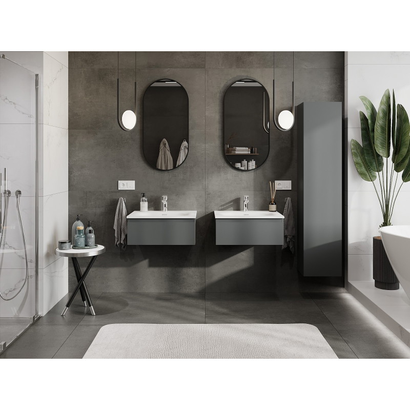 Mexen Orio bathroom cabinet 60 cm with Vela washbasin, 1 drawer, matte graphite/white matte - 91A10-06023-1-BF66-W23M01