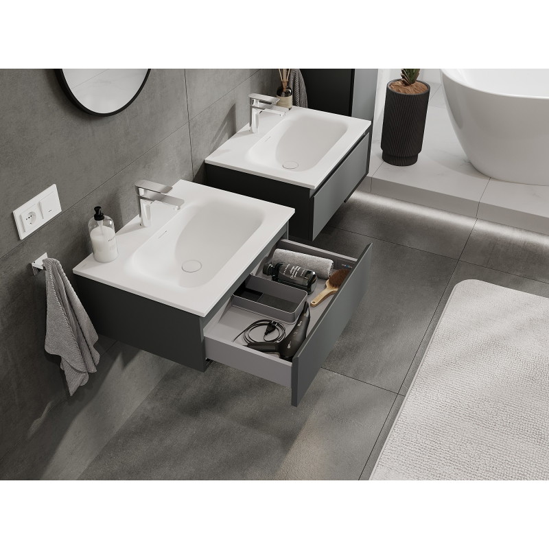 Mexen Orio bathroom cabinet 60 cm with Vela washbasin, 1 drawer, matte graphite/white matte - 91A10-06023-1-BF66-W23M01