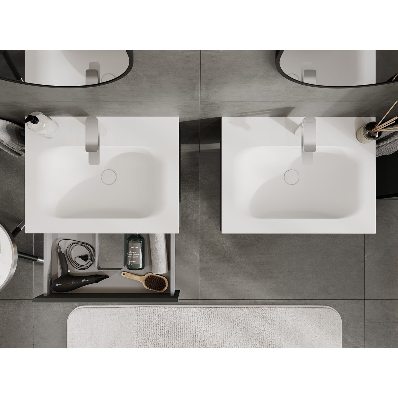 Mexen Orio bathroom cabinet 60 cm with Vela washbasin, 1 drawer, matte graphite/white matte - 91A10-06023-1-BF66-W23M01