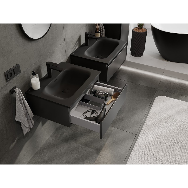 Mexen Orio 60 cm Bathroom Cabinet with Vela Sink, 1 Drawer, Black Matte - 91A10-06023-1-BF71-W23M71