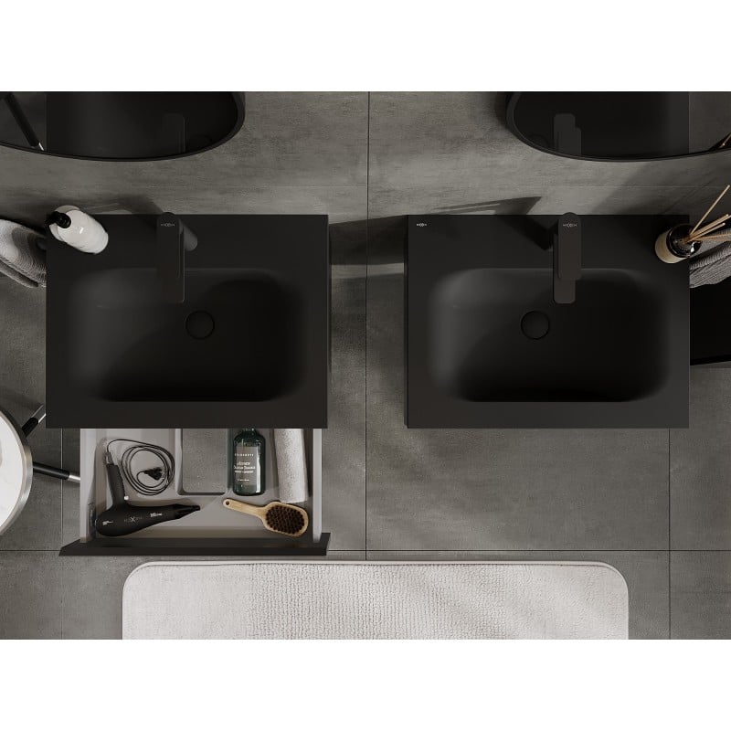 Mexen Orio 60 cm Bathroom Cabinet with Vela Sink, 1 Drawer, Black Matte - 91A10-06023-1-BF71-W23M71