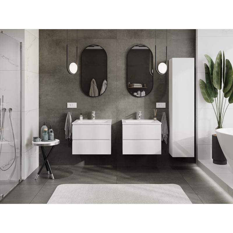 Mexen Orio bathroom cabinet 60 cm with Otis washbasin, 2 drawers, white gloss - 91A10-06047-2-BFF00-W18M00