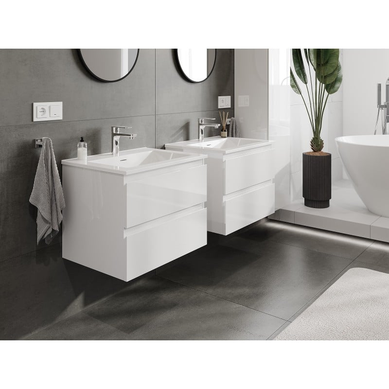 Mexen Orio bathroom cabinet 60 cm with Otis washbasin, 2 drawers, white gloss - 91A10-06047-2-BFF00-W18M00