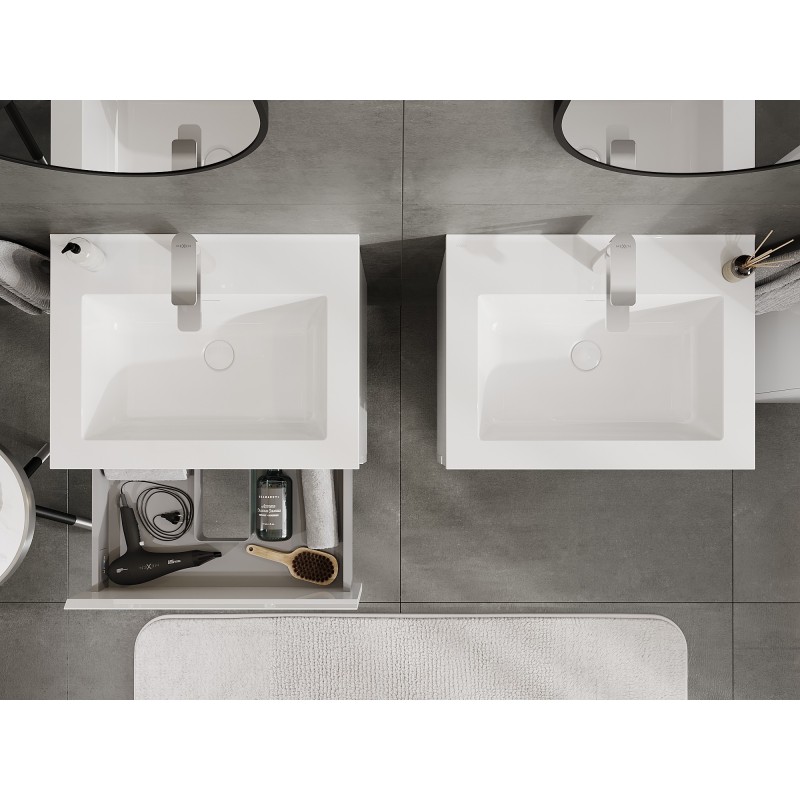 Mexen Orio bathroom cabinet 60 cm with Otis washbasin, 2 drawers, white gloss - 91A10-06047-2-BFF00-W18M00