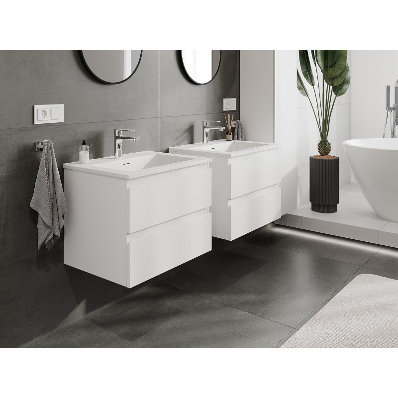 Mexen Orio bathroom cabinet 60 cm with Otis washbasin, 2 drawers, white matt - 91A10-06047-2-BFF01-W18M01