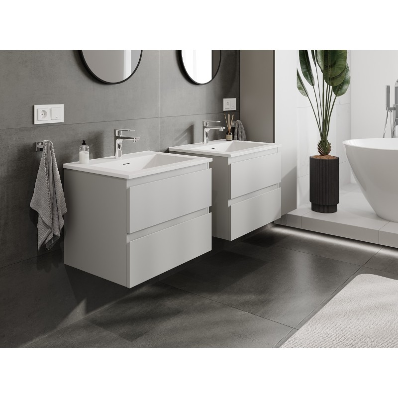 Mexen Orio bathroom cabinet 60 cm with Otis sink, 2 drawers, grey matt/white matt - 91A10-06047-2-BFF62-W18M01