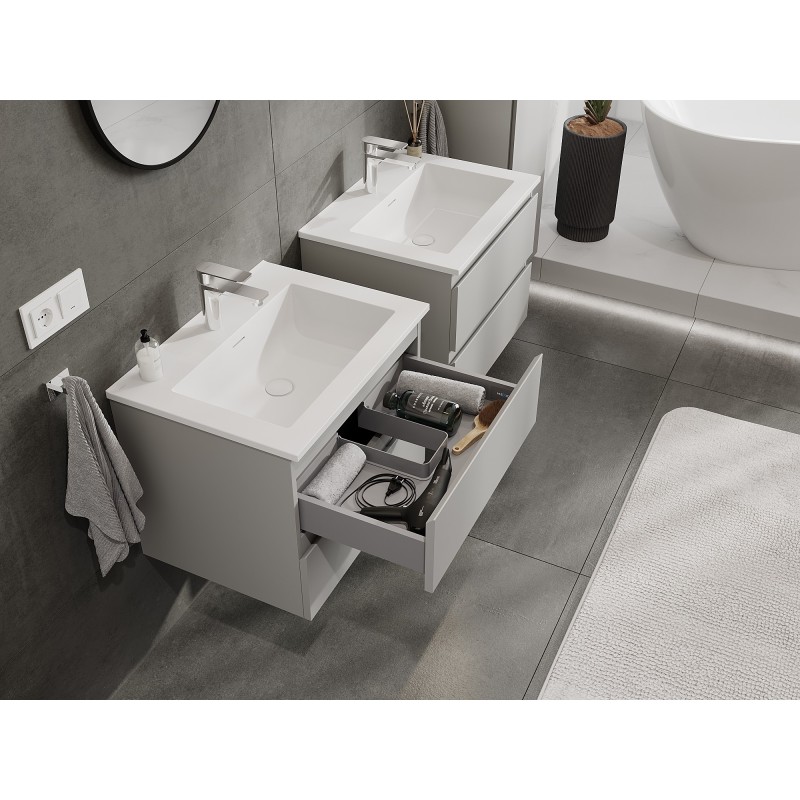 Mexen Orio bathroom cabinet 60 cm with Otis sink, 2 drawers, grey matt/white matt - 91A10-06047-2-BFF62-W18M01