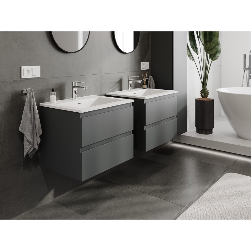 Mexen Orio bathroom cabinet 60 cm with Otis washbasin, 2 drawers, graphite matte/white matte - 91A10-06047-2-BFF66-W18M01