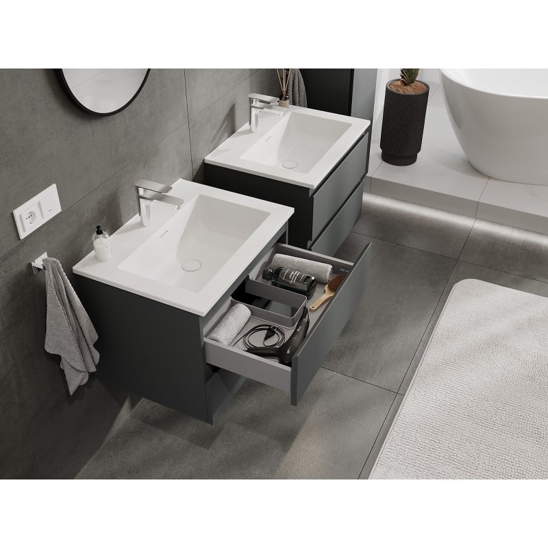 Mexen Orio bathroom cabinet 60 cm with Otis washbasin, 2 drawers, graphite matte/white matte - 91A10-06047-2-BFF66-W18M01