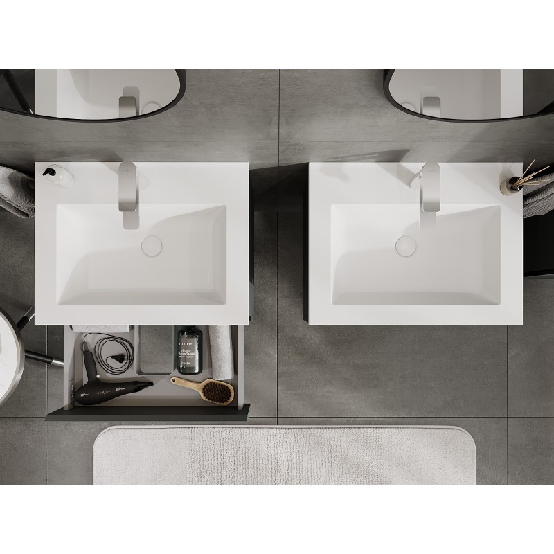 Mexen Orio bathroom cabinet 60 cm with Otis washbasin, 2 drawers, graphite matte/white matte - 91A10-06047-2-BFF66-W18M01