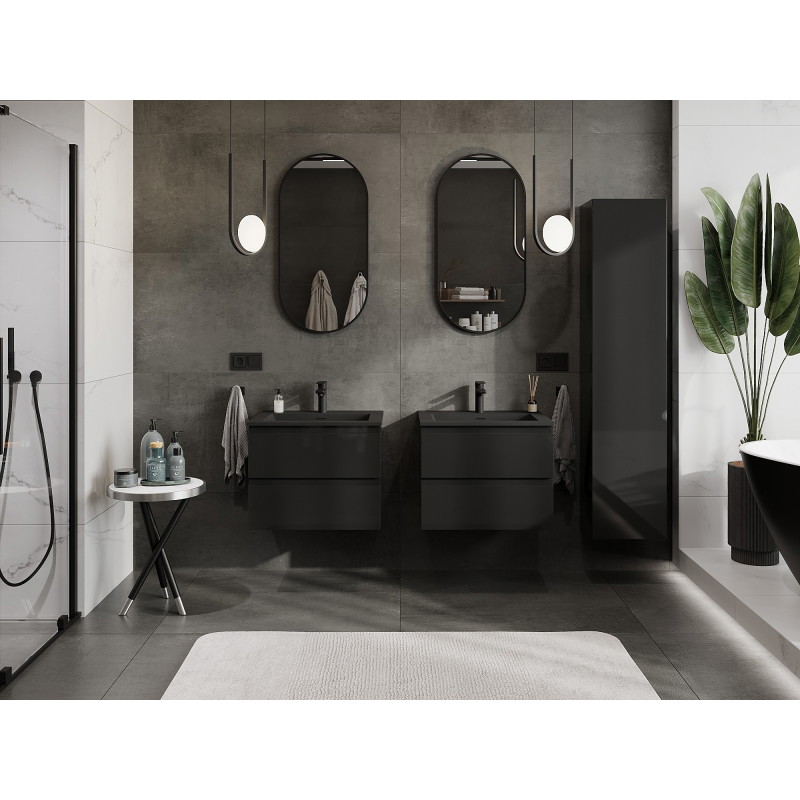 Mexen Orio 60 cm Bathroom Cabinet with Sink Otis, 2 Drawers, Black Gloss/Black Matte - 91A10-06047-2-BFF70-W18M71