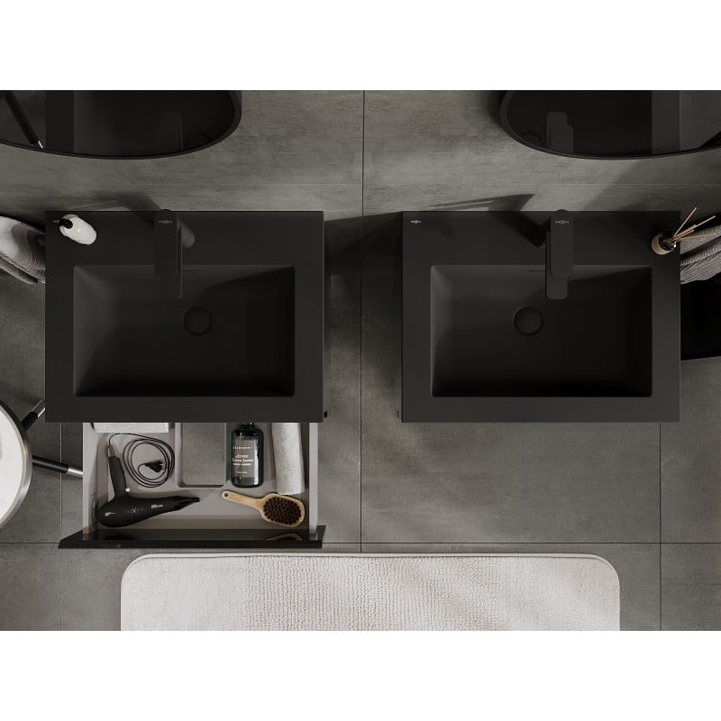 Mexen Orio bathroom cabinet 60 cm with Otis washbasin, 2 drawers, black gloss/matt black - 91A10-06047-2-BFF70-W18M71