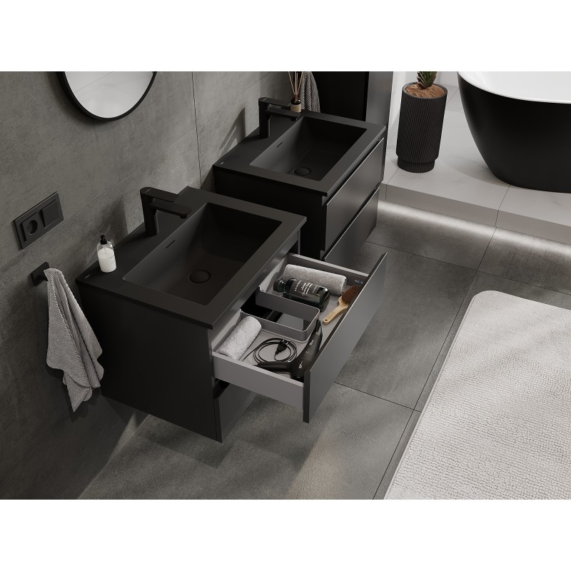 Mexen Orio bathroom cabinet 60 cm with Otis washbasin, 2 drawers, black matte - 91A10-06047-2-BFF71-W18M71