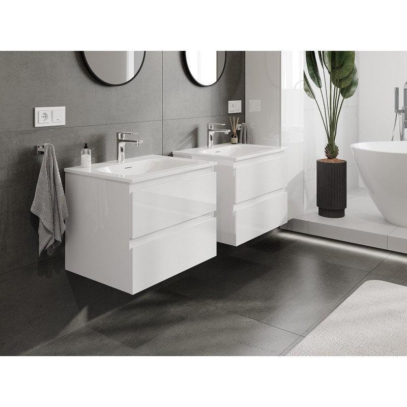Mexen Orio bathroom cabinet 60 cm with Vela washbasin, 2 drawers, white gloss - 91A10-06047-2-BFF00-W23M00