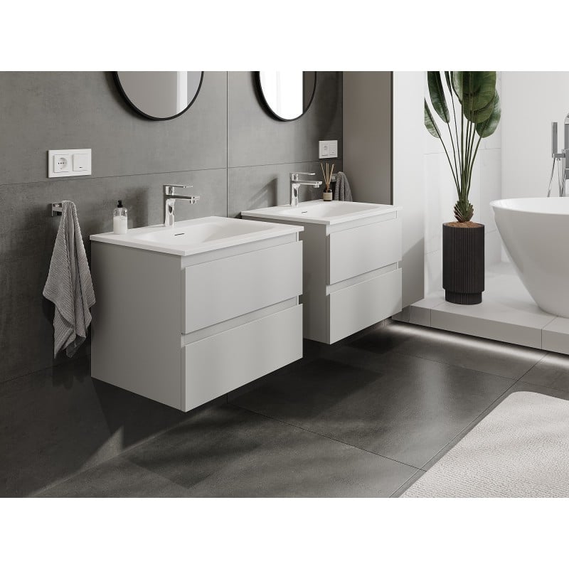 Mexen Orio bathroom cabinet 60 cm with Vela washbasin, 2 drawers, grey matte/white matte - 91A10-06047-2-BFF62-W23M01