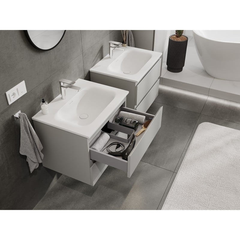 Mexen Orio bathroom cabinet 60 cm with Vela washbasin, 2 drawers, grey matte/white matte - 91A10-06047-2-BFF62-W23M01