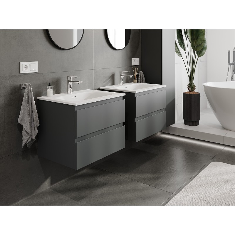 Mexen Orio bathroom cabinet 60 cm with Vela basin, 2 drawers, graphite matte/white matte - 91A10-06047-2-BFF66-W23M01