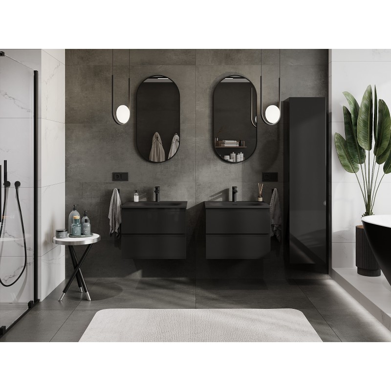 Mexen Orio 60 cm Bathroom Cabinet with Vela Sink, 2 Drawers, Black Gloss/Black Matte - 91A10-06047-2-BFF70-W23M71