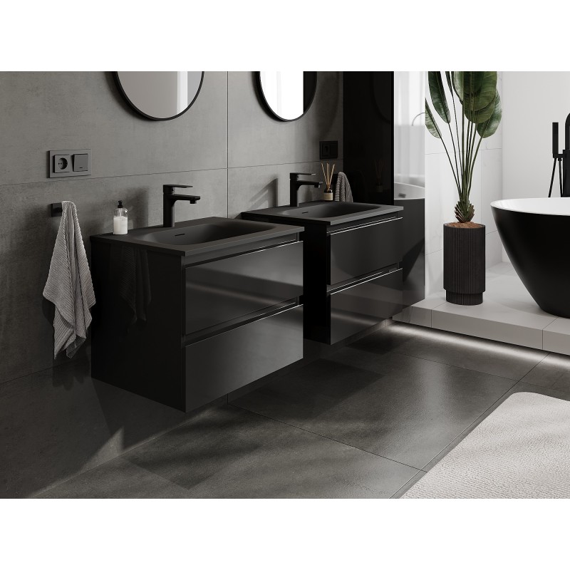 Mexen Orio 60 cm Bathroom Cabinet with Vela Sink, 2 Drawers, Black Gloss/Black Matte - 91A10-06047-2-BFF70-W23M71