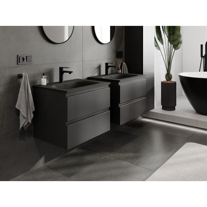 Mexen Orio bathroom cabinet 60 cm with Vela sink, 2 drawers, black matt - 91A10-06047-2-BFF71-W23M71