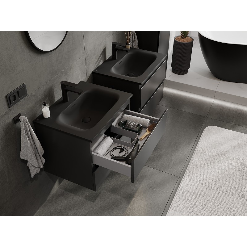 Mexen Orio bathroom cabinet 60 cm with Vela sink, 2 drawers, black matt - 91A10-06047-2-BFF71-W23M71