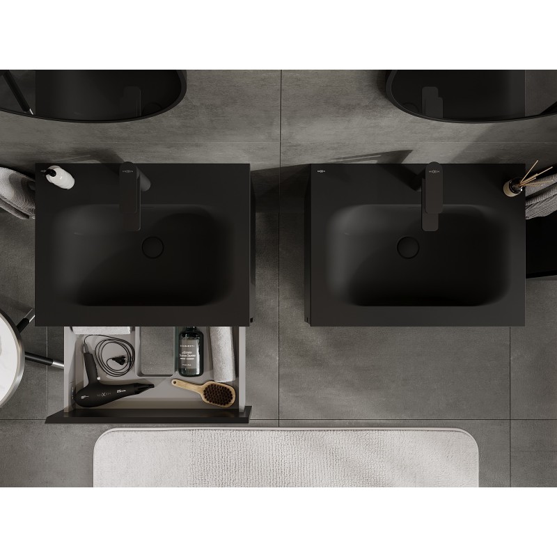 Mexen Orio bathroom cabinet 60 cm with Vela sink, 2 drawers, black matt - 91A10-06047-2-BFF71-W23M71