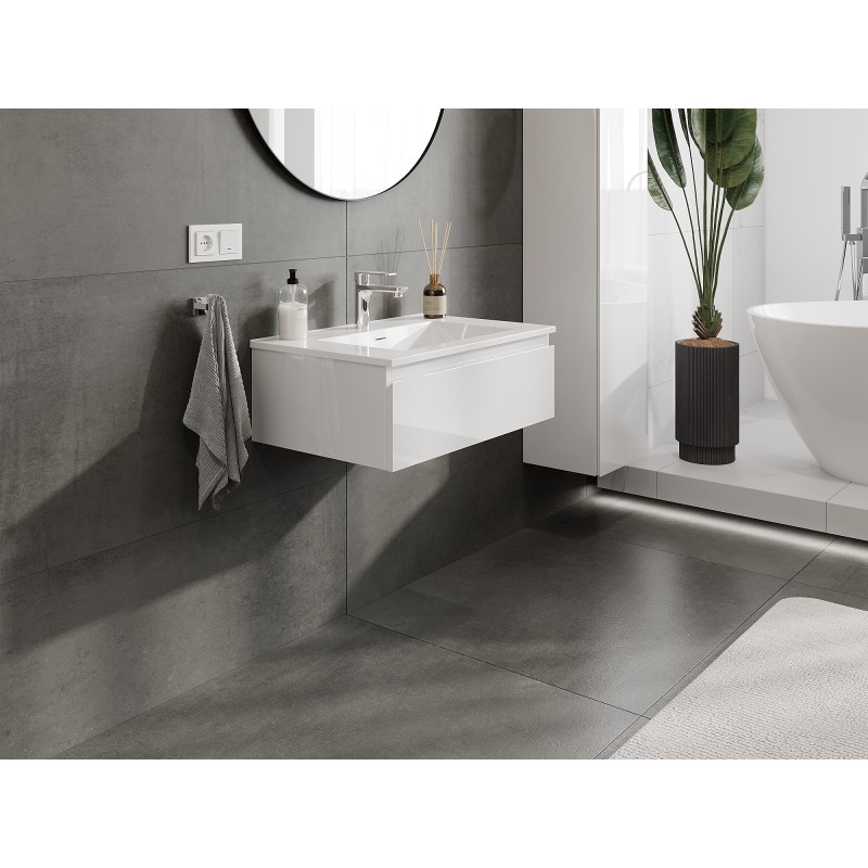 Mexen Orio bathroom cabinet 70 cm with Otis washbasin, 1 drawer, white gloss - 91A10-07023-1-BF00-W18M00