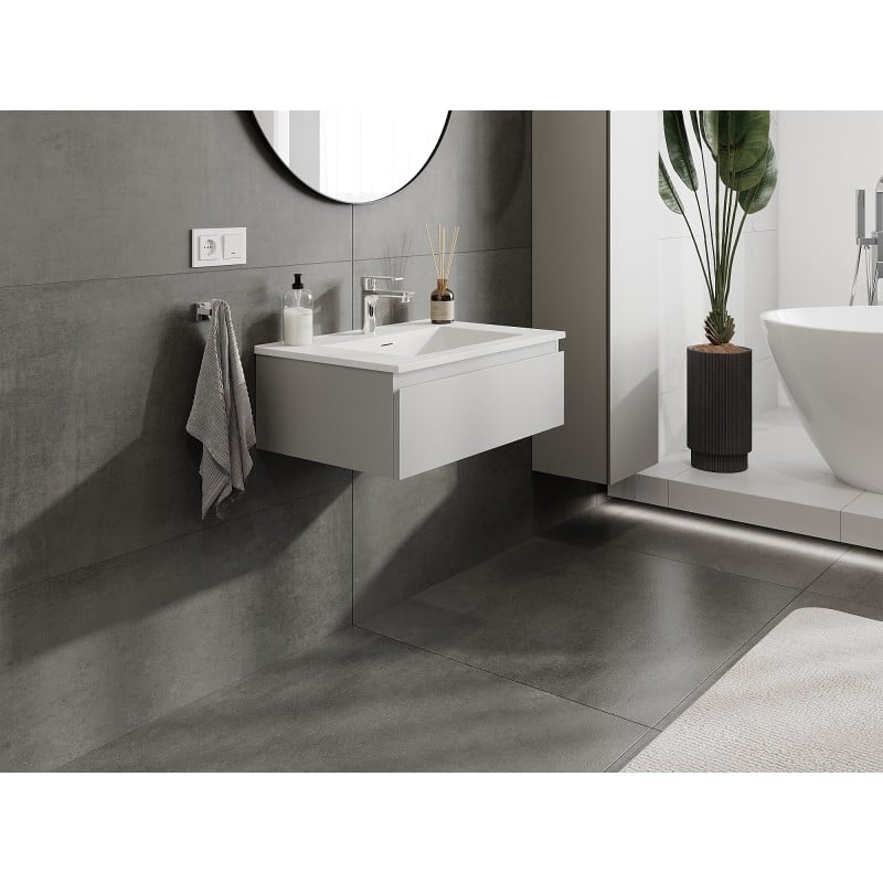 Mexen Orio bathroom cabinet 70 cm with Otis washbasin, 1 drawer, grey matte/white matte - 91A10-07023-1-BF62-W18M01