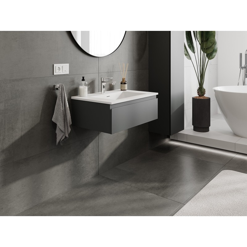 Mexen Orio bathroom cabinet 70 cm with Otis washbasin, 1 drawer, graphite matte/white matte - 91A10-07023-1-BF66-W18M01