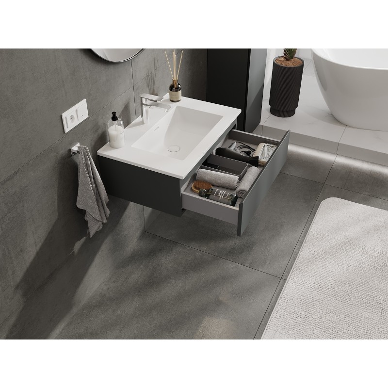 Mexen Orio bathroom cabinet 70 cm with Otis washbasin, 1 drawer, graphite matte/white matte - 91A10-07023-1-BF66-W18M01