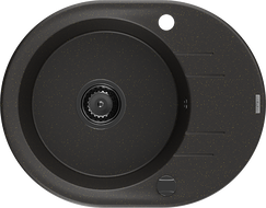 Mexen Kevin 1-bowl granite sink with drainer 586 x 458 mm, black/gold metallic, black siphon - 6517581005-75-B
