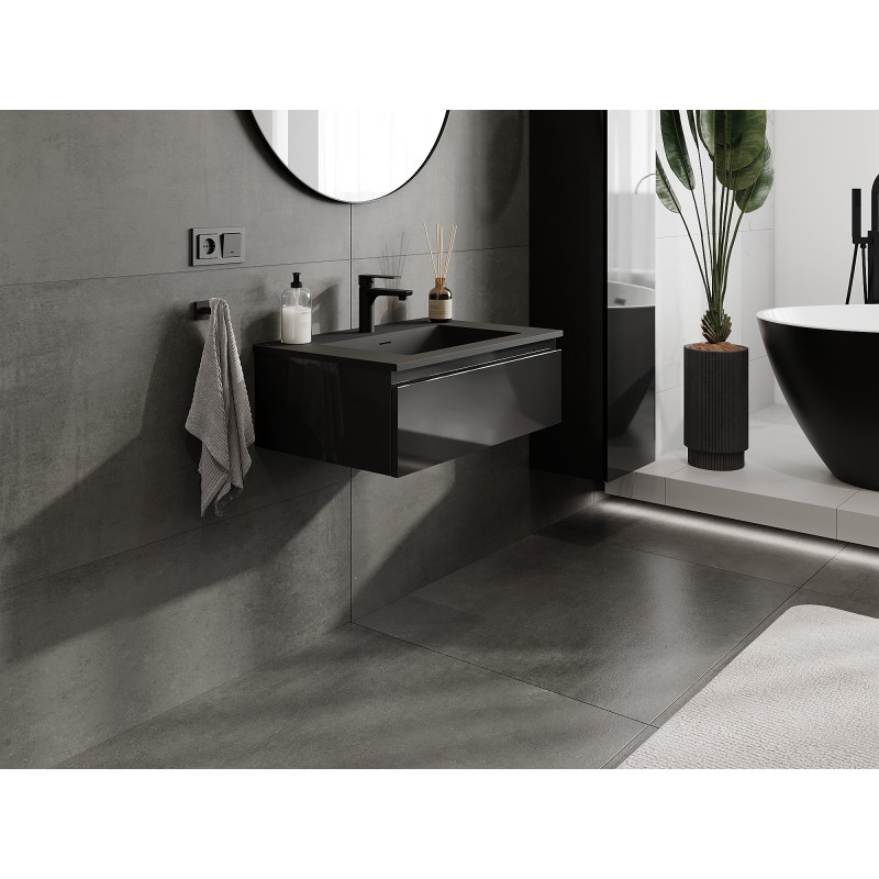 Mexen Orio 70 cm Bathroom Cabinet with Sink Otis, 1 Drawer, Black Gloss/Black Matte - 91A10-07023-1-BF70-W18M71