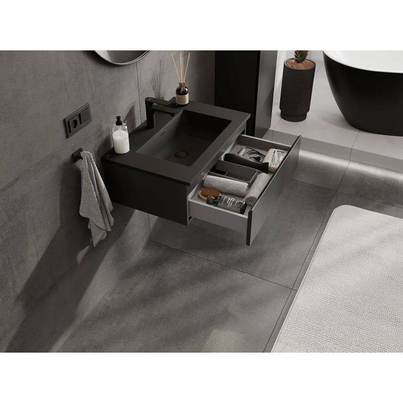 Mexen Orio bathroom cabinet 70 cm with Otis washbasin, 1 drawer, black matte - 91A10-07023-1-BF71-W18M71