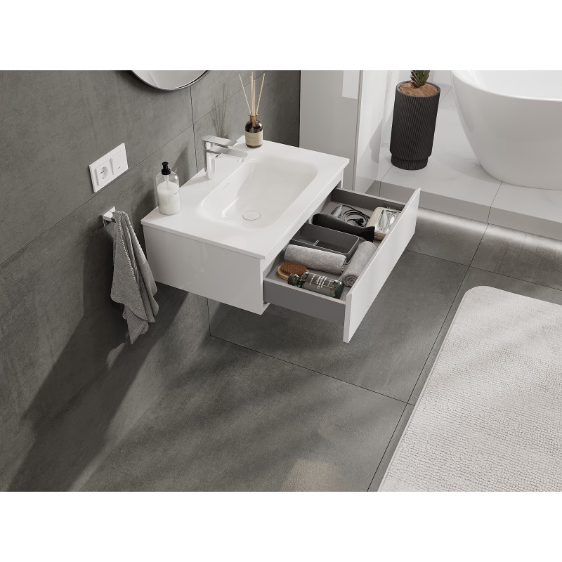 Mexen Orio bathroom cabinet 70 cm with Vela washbasin, 1 drawer, white gloss - 91A10-07023-1-BF00-W23M00
