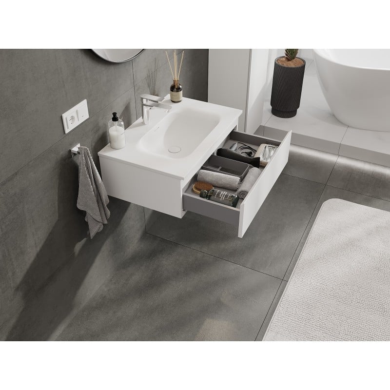 Mexen Orio bathroom cabinet 70 cm with Vela washbasin, 1 drawer, white matte - 91A10-07023-1-BF01-W23M01