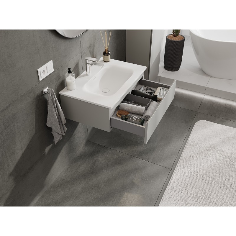 Mexen Orio bathroom cabinet 70 cm with Vela sink, 1 drawer, grey matte/white matte - 91A10-07023-1-BF62-W23M01